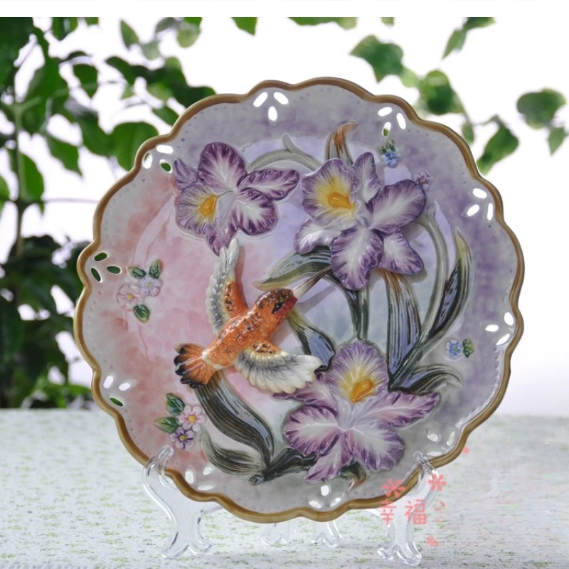 

NEW 3D Hummingbird Decorative Wall Dishes Porcelain Plates Decor Crafts Room Decoration Accessories Figurine