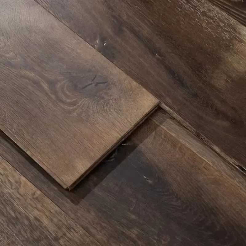 Dark Brown UV Coating Finished European Oak Engineered Wood Floor Handscaped Anti-scratch Moisture-proof Composite Wooden