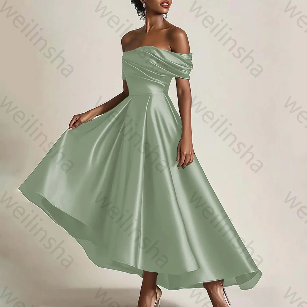 

Off The Shoulder Satin Olive A-Line Mother of The Bride Dresses Exquisite High Quality Sexy Prom Party Gown for Women Customized