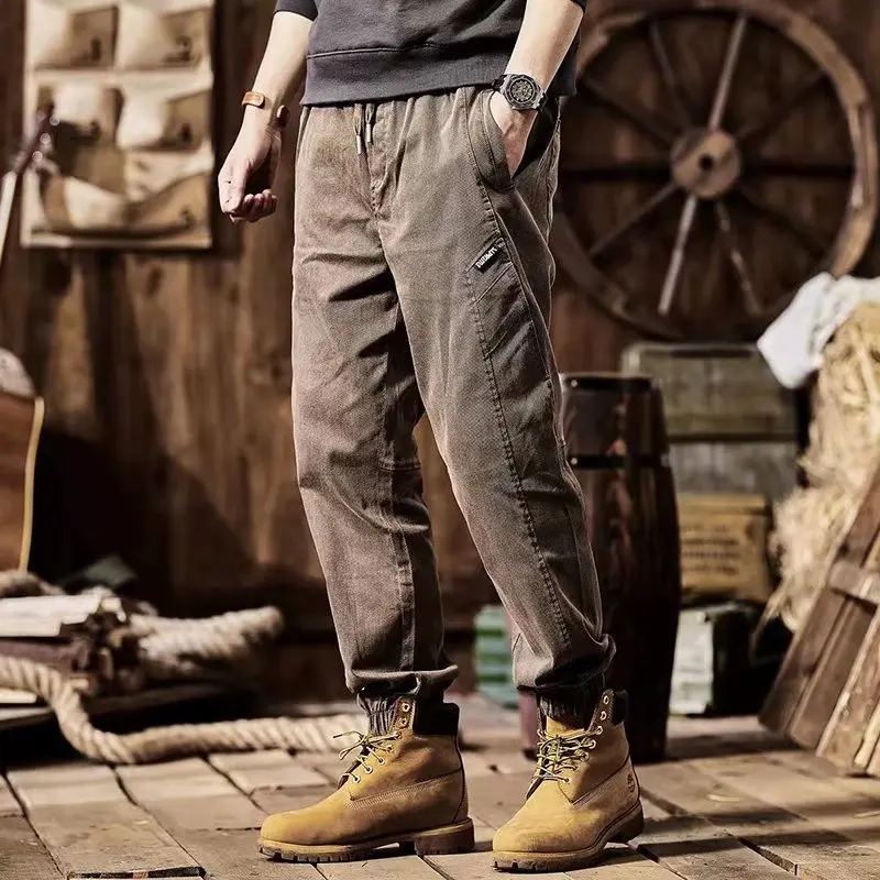 

Men's Workwear Cotton Denim Harlan Loose Fit Casual Trousers Vintage Style Nine Points Jeans City Fashion Wear Resistant