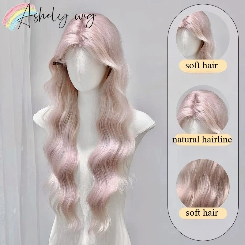 Ashely لوليتا شعر مستعار الوردي للنساء ساكورا الوردي لطيف بيروكات صناعية 26 بوصة طويلة الجسم شعر مستعار متموج تأثيري عقال شعر مستعار 가pal