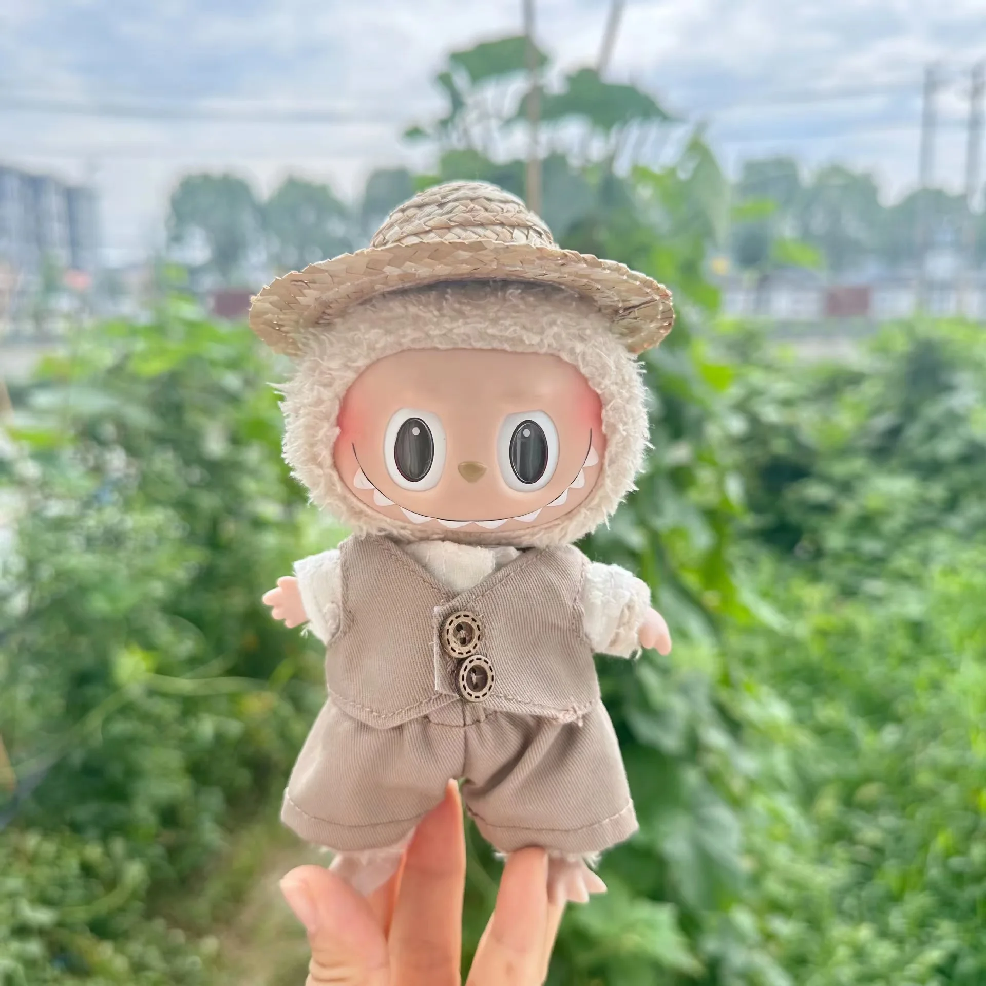 15cm Labubu Idol Dolls Clothes Straw Hat Gentleman Cute Accessories Korea Kpop Exo Clothing Hoodie Plush Doll'S Clothes