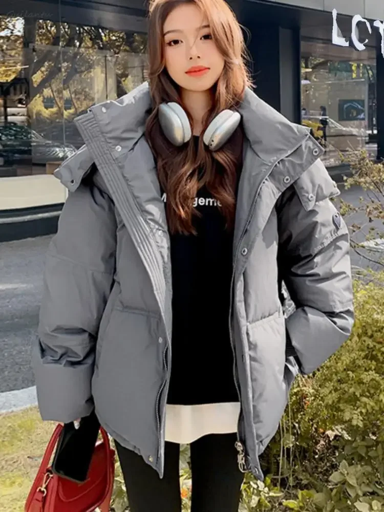 2023 Women\'s Winter Puffer Jackets Thick Warm Down Cotton Padded Coat Female Fashion Oversize Hooded Loose Short Parkas Mujer