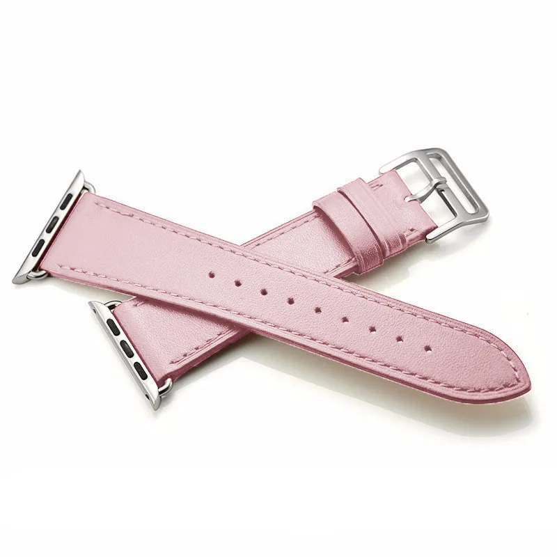 Leather watchbnad for apple watch 5 6 7 8 9 40mm 44mm 41mm 45mm band pink Bracelet wrist strap for iWatch SE 3 38mm women girl