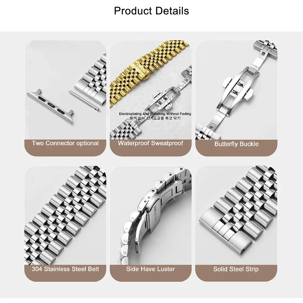 For IWatch Ultra 2 49mm 45mm 44mm 42mm 41mm 40mm 38mm Stainless Steel Metal Watch Strap For Apple Watch Series 9/8/7/6/5/4/3/SE image 3
