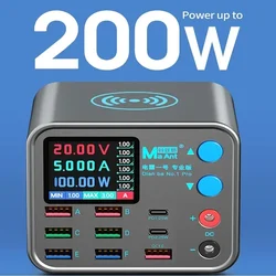 Multi-function Dianba NO.1 Pro 200W 20V 5A PD QC3.0 Fast Wireless Charger 8 Port USB Type C Mobile Phone Charger Desktop Hub