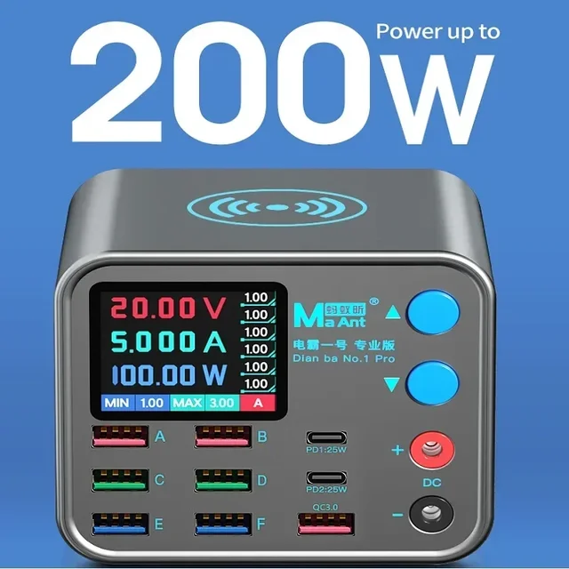 Wielofunkcyjna szybka bezprzewodowa ładowarka Dianba NO.1 Pro 200W 20V 5A PD QC3.0 8-portowa ładowarka USB typu C do telefonu komórkowego Hub stacjonarny