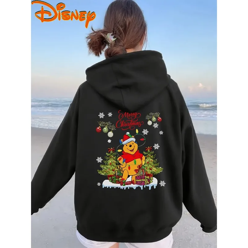 Sweat à capuche avec fermeture éclair, ours de noël Disney, élément d'arbre de noël, vêtements de rue décontractés pour hommes et femmes, nouvelle collection automne et hiver