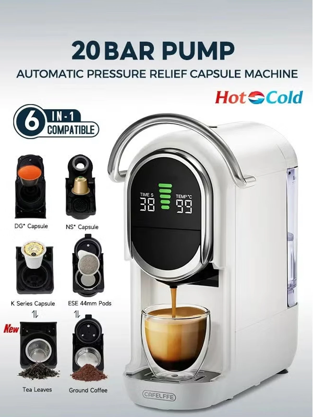 CAFELFFE MK-609S Upgrade 6 in 1 Capsule Coffee Maker with