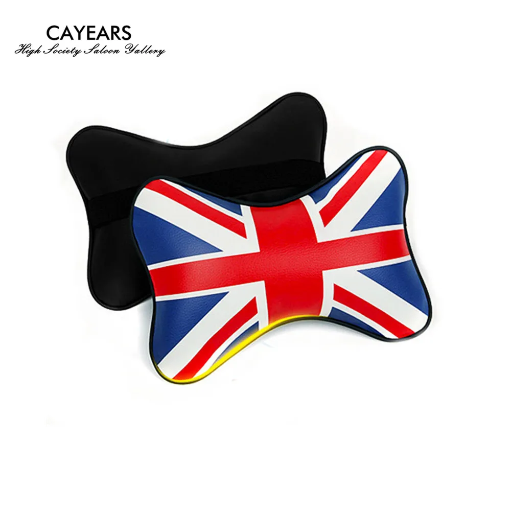 

2Pcs England Flag M Power Leather Car Neck Pillows Cushion Seat Belt Shoulder Pads Headrest Backrest Fit For Bmw Mini Cooper