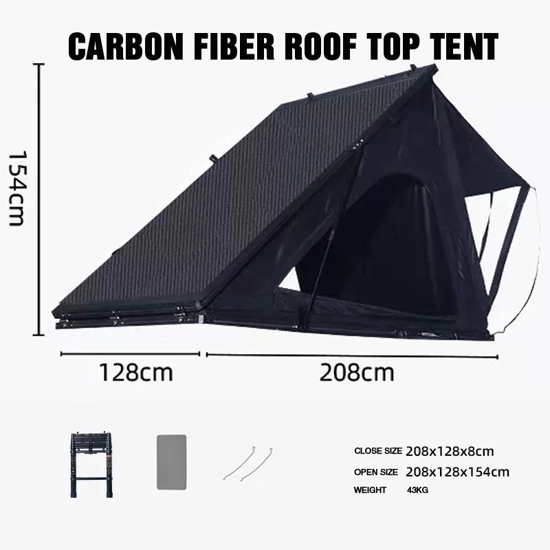 Outdoor Carbon Fiber Rooftop Tent Box With Ladder Camping 4X4 Aluminum Hard Shell Triangle Car Roof Top Tent