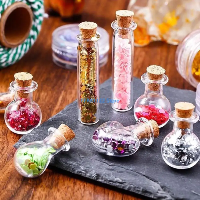 

Y1UF 10 Pieces Glass Corked Bottles For Custom Necklace Charms Clear Glass Containers