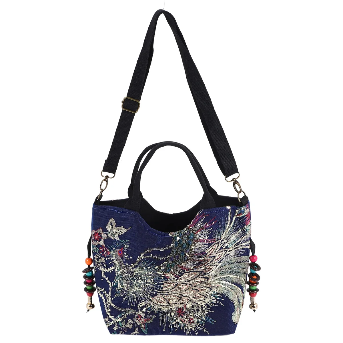 ABQR блестящая вышитая блестками женская парусиновая большая сумка для покупок сумка через плечо ретро сумка-тоут с бисером синяя
