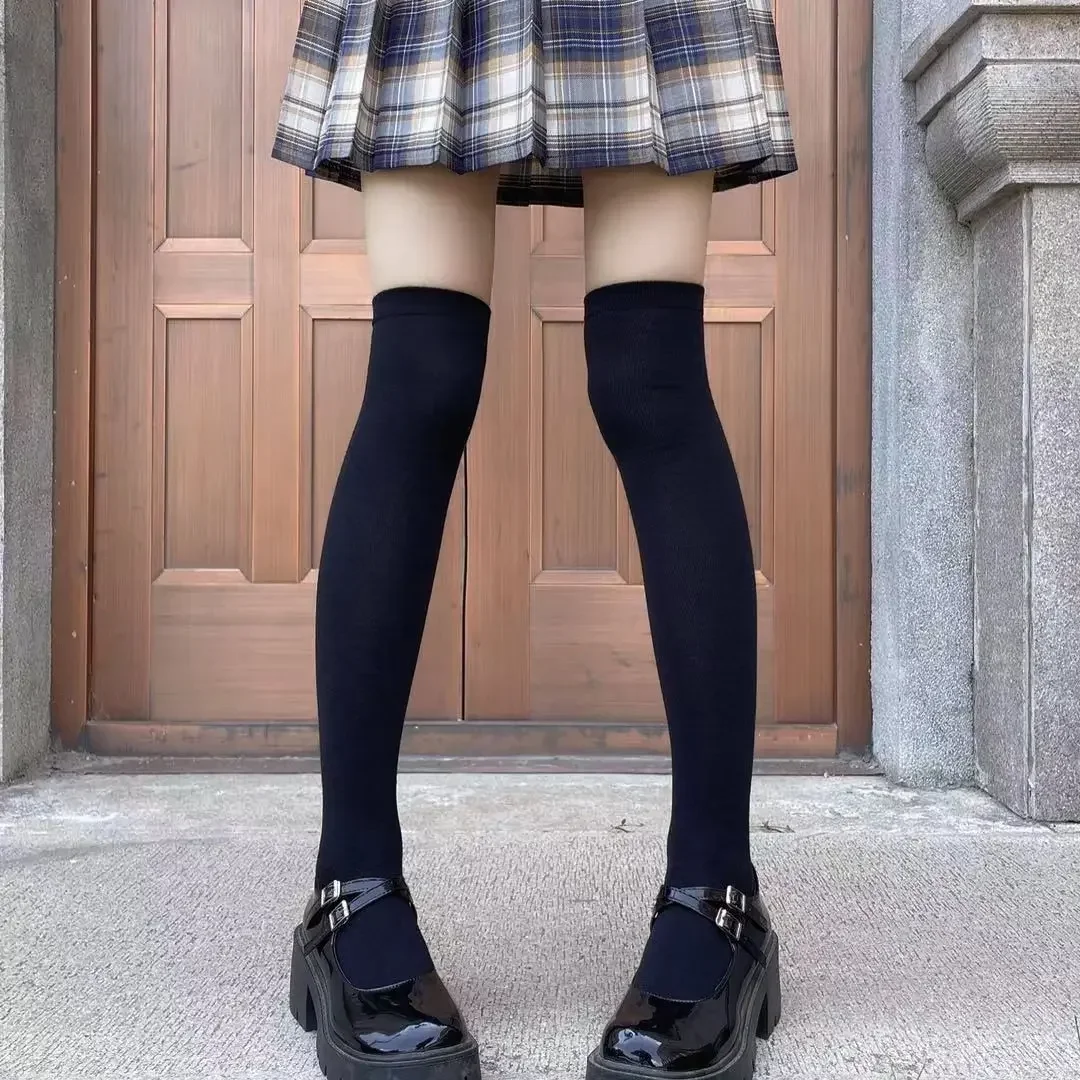 JK Damen Schwarz-Weiße Kniehohe Lolita-Socken, Niedliche Overknee-Socken für Mädchen, Tägliche Dünne Weiche Atmungsaktive Einfarbige Strümpfe – Detail 11
