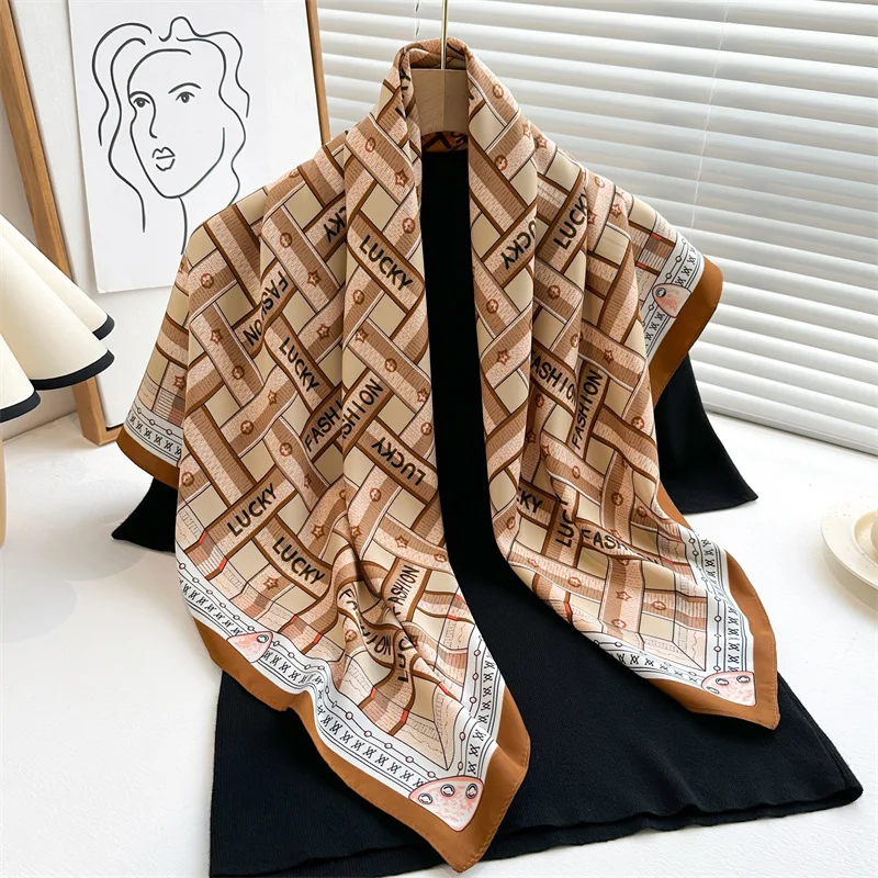 Herringbone Silk Scarf Women 90X90cm Square Scarf Tie Neck Bag Female Fashion Neckerchife Hairband Headband Sun Protection Shawl