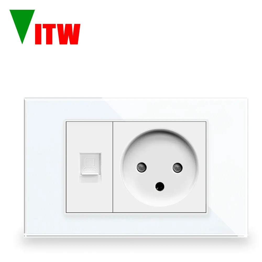 Vitw 120MM Israeli H-type wall 16A power outlet, EU computer network CAT6 socket, RJ45 network cable interface with glass panel