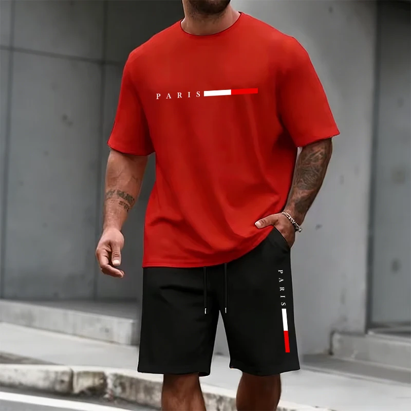 Men's Tracksuit 2 Piece  O-neck Short Sleeve Shirt Shorts Set Men's Running Suit Plus Size T Shirts Man Clothing Summer T-shirt view 5