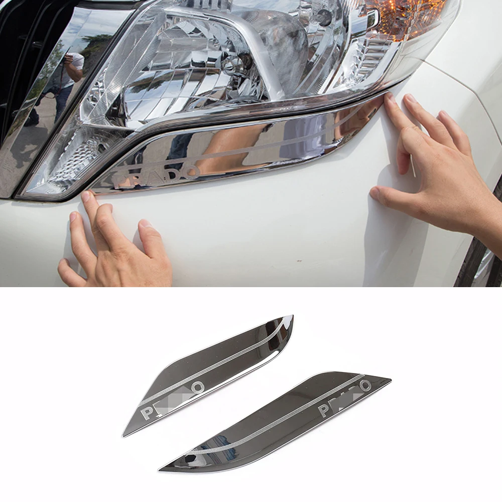 For Toyota Prado 150 FJ 150 2014 - 2017 Car Headlight Eyebrow Patch Headlight Decorative Strip Cover Trim Chrome Accessories