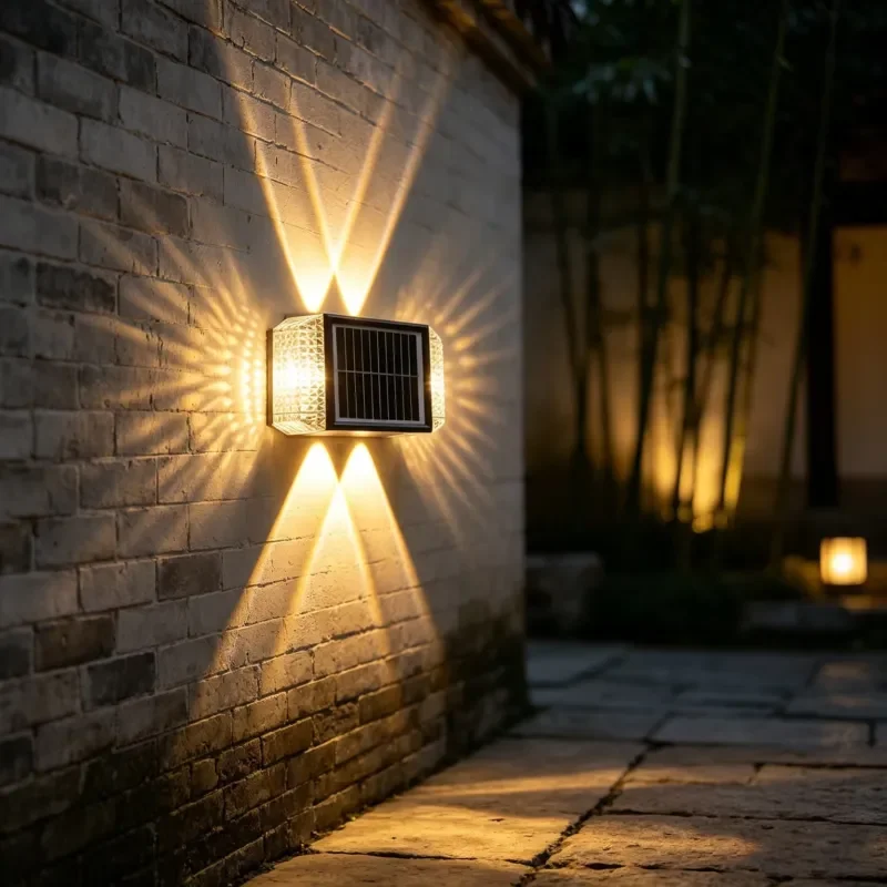 Outdoor solar strip garden wall light IP65 waterproof, up/down luminous 4 + 4 LED 8W light sensor 5 years warranty, high