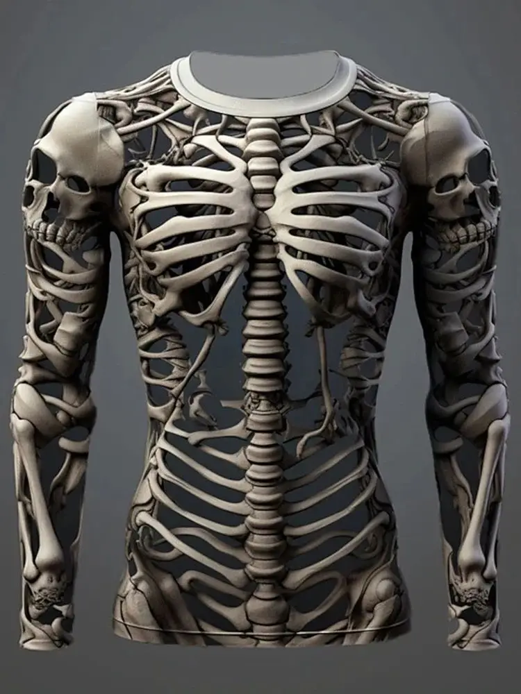 Family Matching Halloween T‑Shirts, Scary Skeleton & Organ Graphic, Spooky Vibe, Bones 3D Print, Men's Tee, Street & Outdoor T‑S