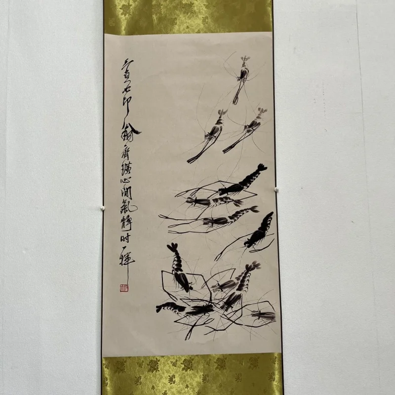 

Antique Calligraphy and Painting Celebrity Calligraphy and Painting Qi Baishi Ink Shrimp Picture Scroll Painting Chinese Paintin