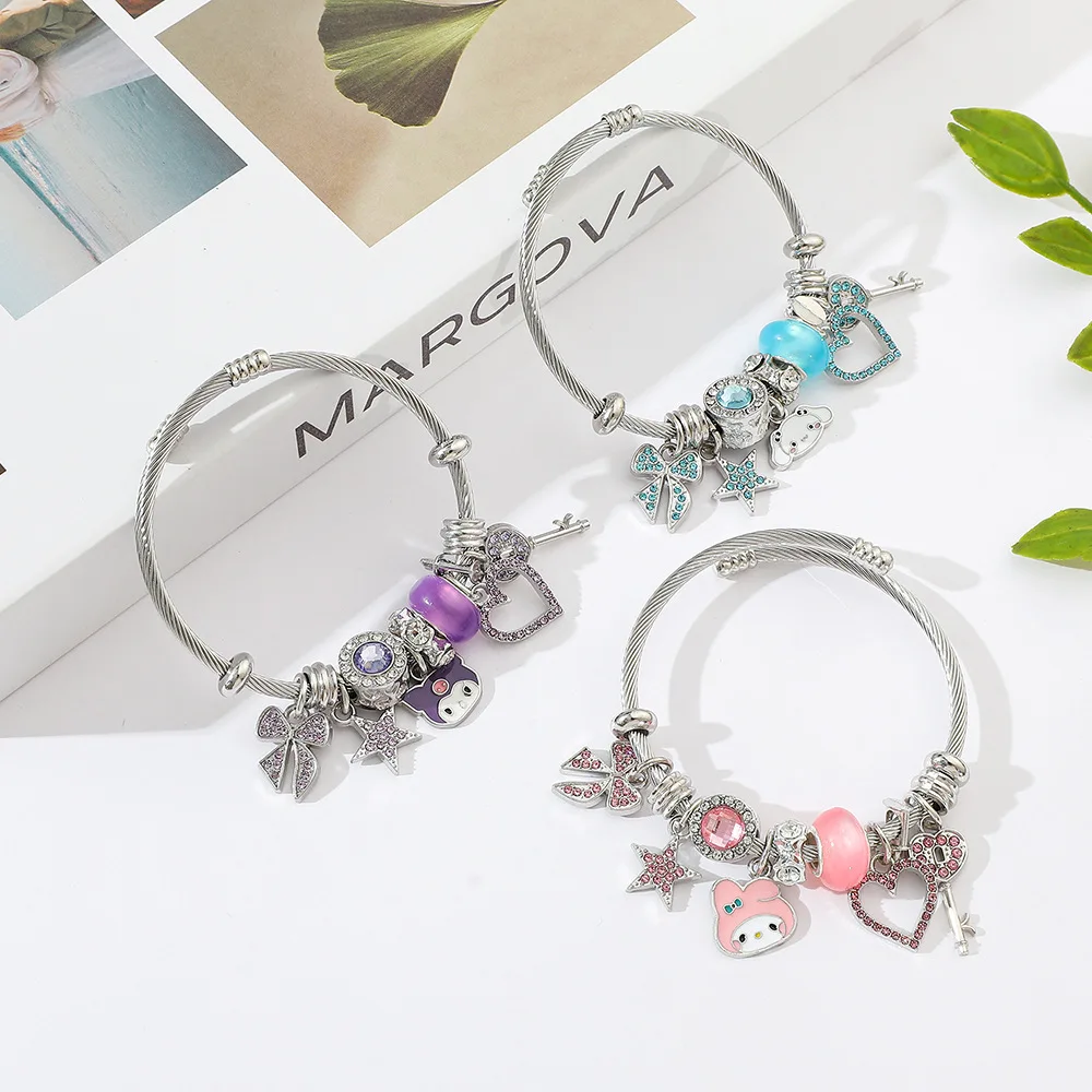 

Cinnamoroll My Melody Anime Kawaii Sanrio Ins Popular Bracelets Cute Kuromi Pendant Alloy Jewelry Decoration Gifts for Girls