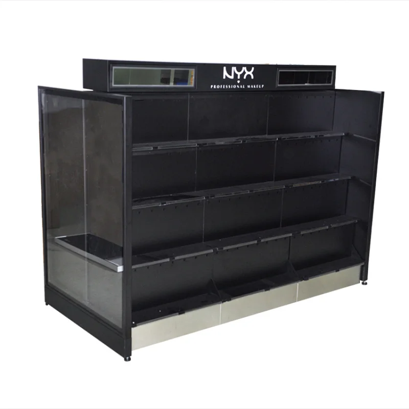 custom.Luxury Design Custom Cosmetic Makeup Display Cabinet Shelf Custom Makeup Floor Display Stand Retail