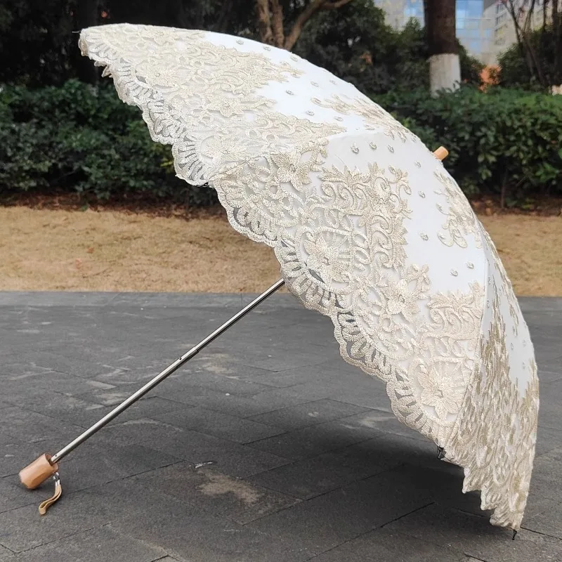 

High Quality Lace Embroidered Flower Sun Umbrella, Luxury Black Glue Double-layer Sun Protection, Rain And Sun Dual-use Umbrella