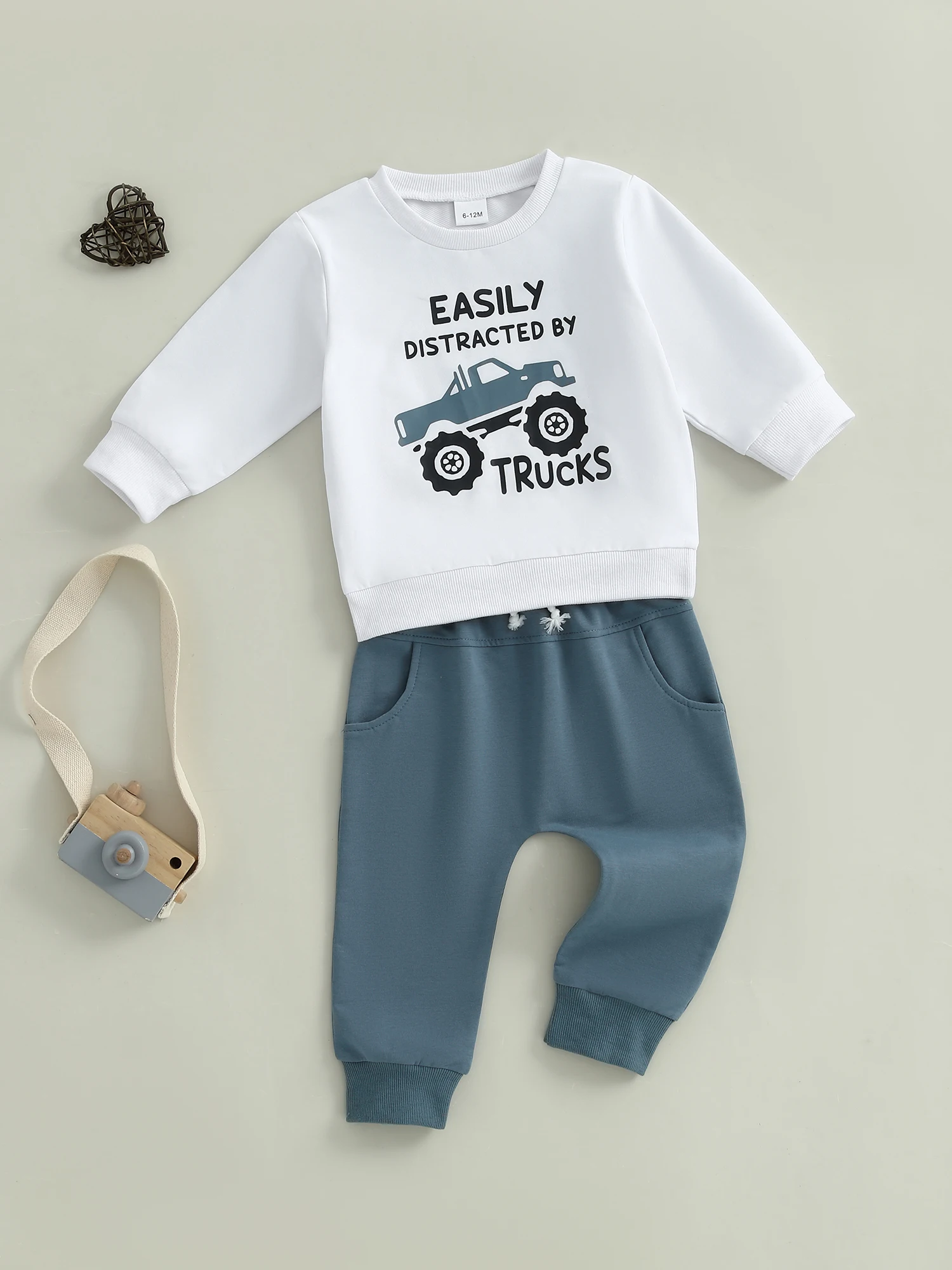FOCUSNORM 0-5Y Herbst Kinder Baby Jungen Kleidung Set Lkw Brief Drucken Langarm Pullover Tops Elastische Taille Hosen – Detail 6