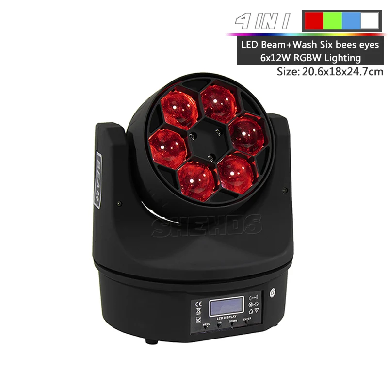 SHEHDS LED Strahl & Waschen 6x15W RGBW 4IN1 Sechs Bienen Augen Moving Head Licht DMX512 Für DJ Disco Musik Konzert Bühne licht