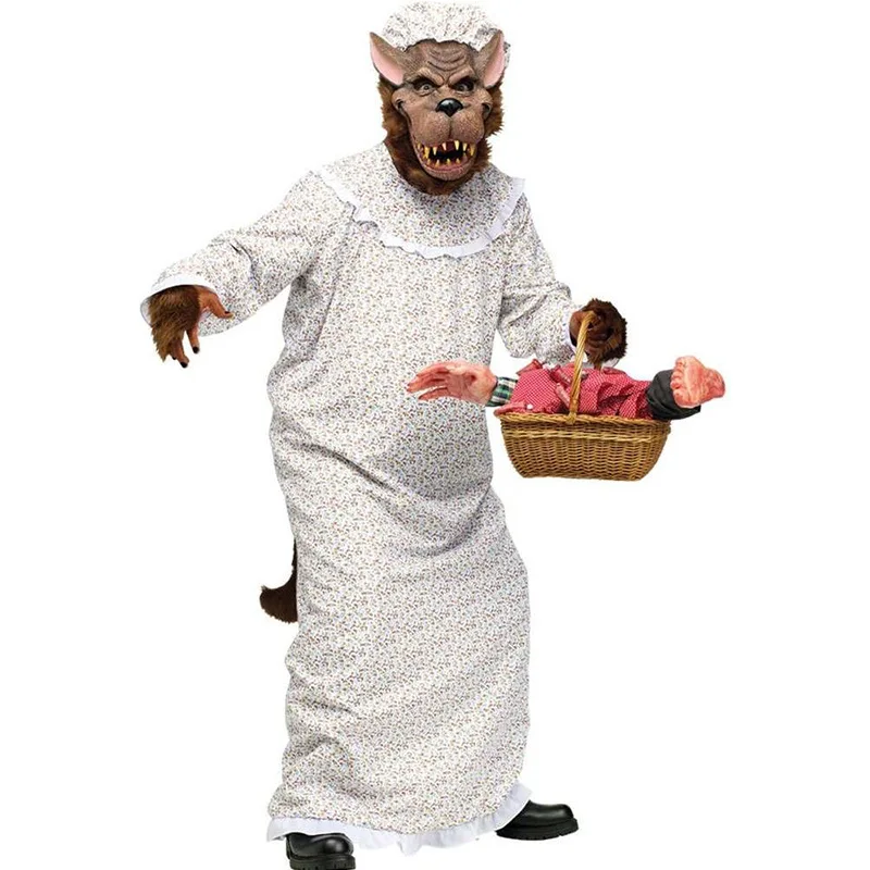 

Adult Halloween Wolf Grandma Cosplay Costume Women Men 3 little Pigs Stage Performance Wear 2025 Party Show Outfit