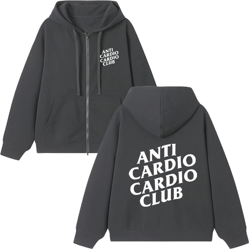 Anti Cardio Club Double Sided Letter Printed Zipper hoodie Men women Sweatshirt Autumn and Winter Fashion streetwear Fleece Coat