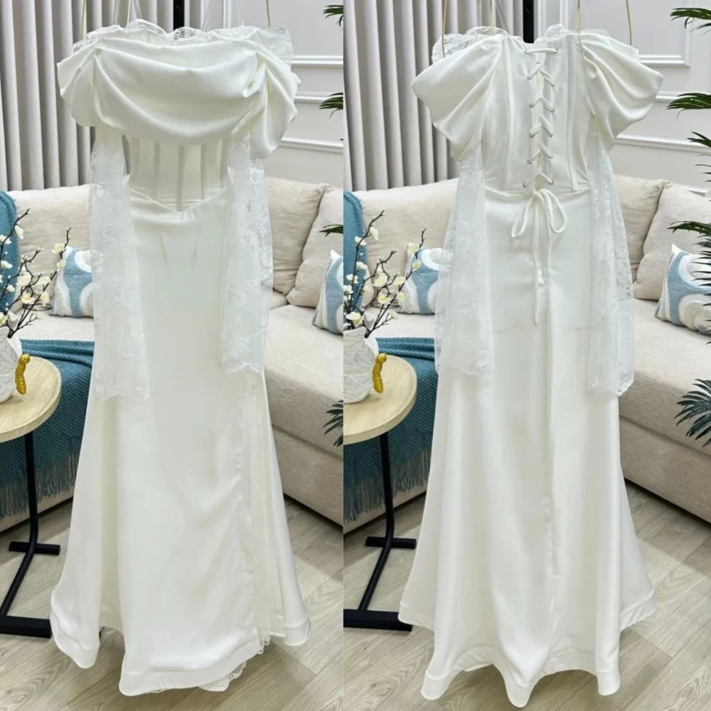 

Customized Exquisite Charmeuse Pleat Pattern A-line Off-the-shoulder Long Dresses Bespoke Occasion Elegant