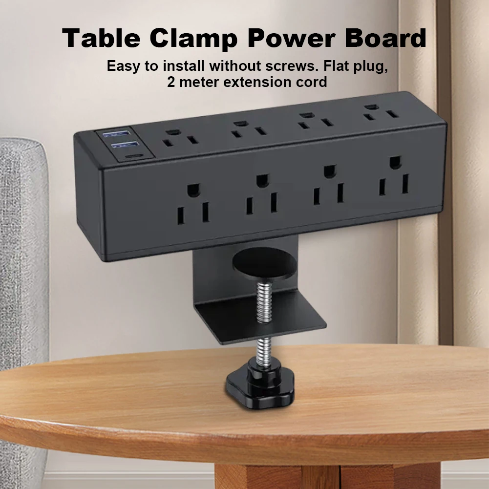 Desk Clamp Power Strip Fast Charging Desktop Edge Power Strip Station Surge Protector with 8/6 AC Outlet 6.6ft Power Cord