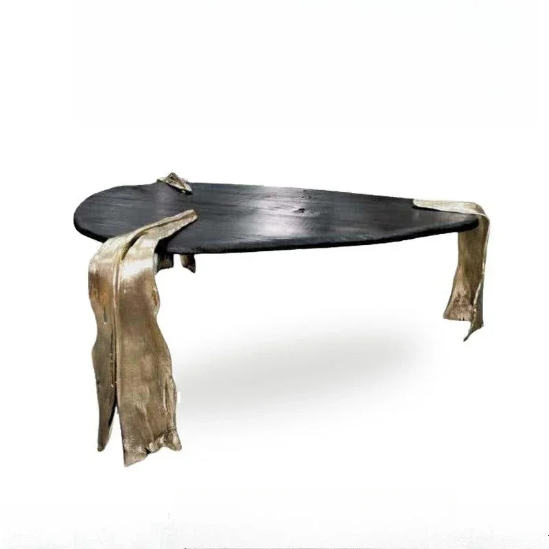 Solid wood brass irregular shaped coffee table Luxury villa living room side table