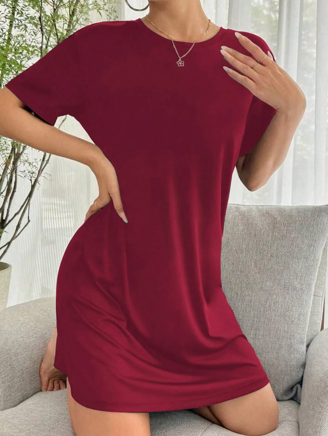 Einfache und modische Damen-Hauskleidung, Pyjamas, geeignet für den Heimgebrauch, atmungsaktiver, halblanger Rock, kurzes Kleid. – Detail 5