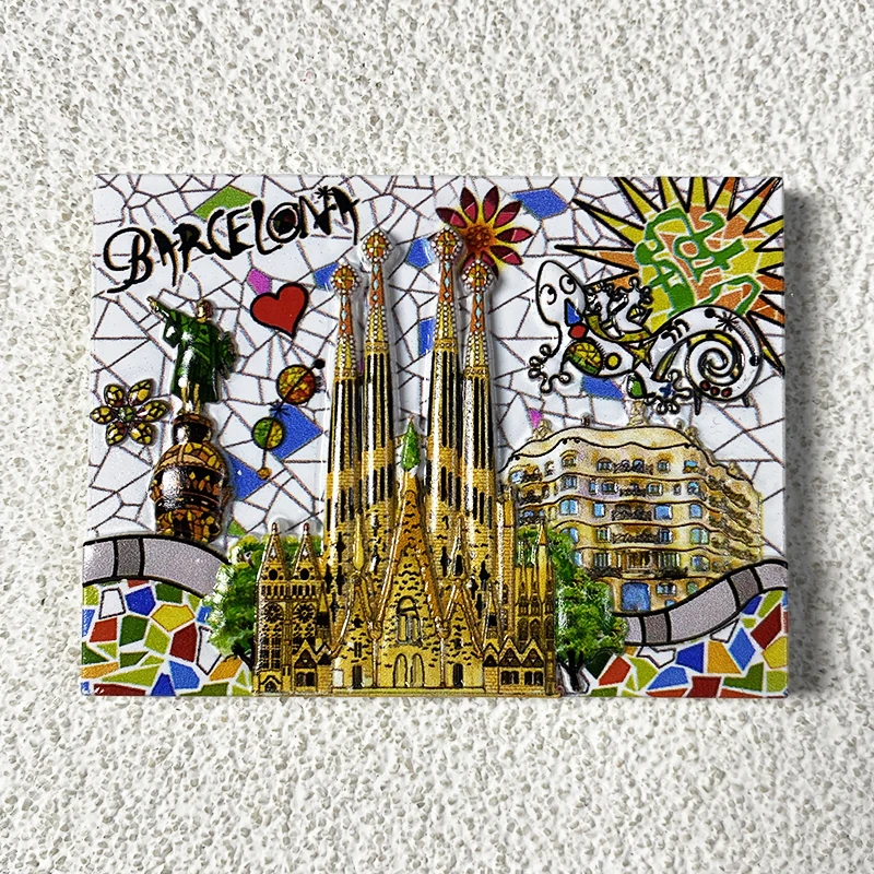 Barcelona cultural and creative tourist souvenirs high appearance level relief decoration 3d stereo church magnetic refrigerator