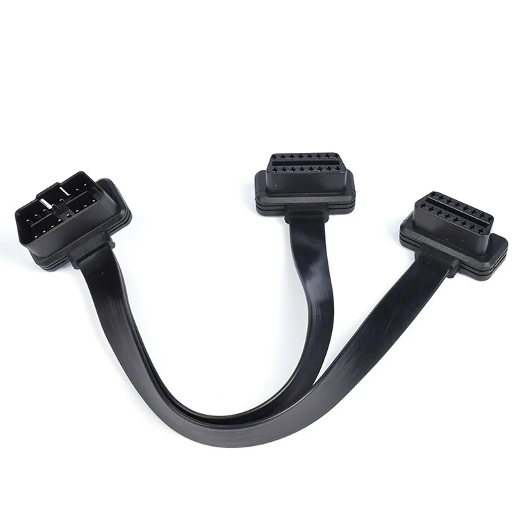 Cabo de extensão do carro obd um reboque dois cotovelo linha plana obd2 cabo de extensão 0.3 m fêmea y splitter cotovelo conector obdii