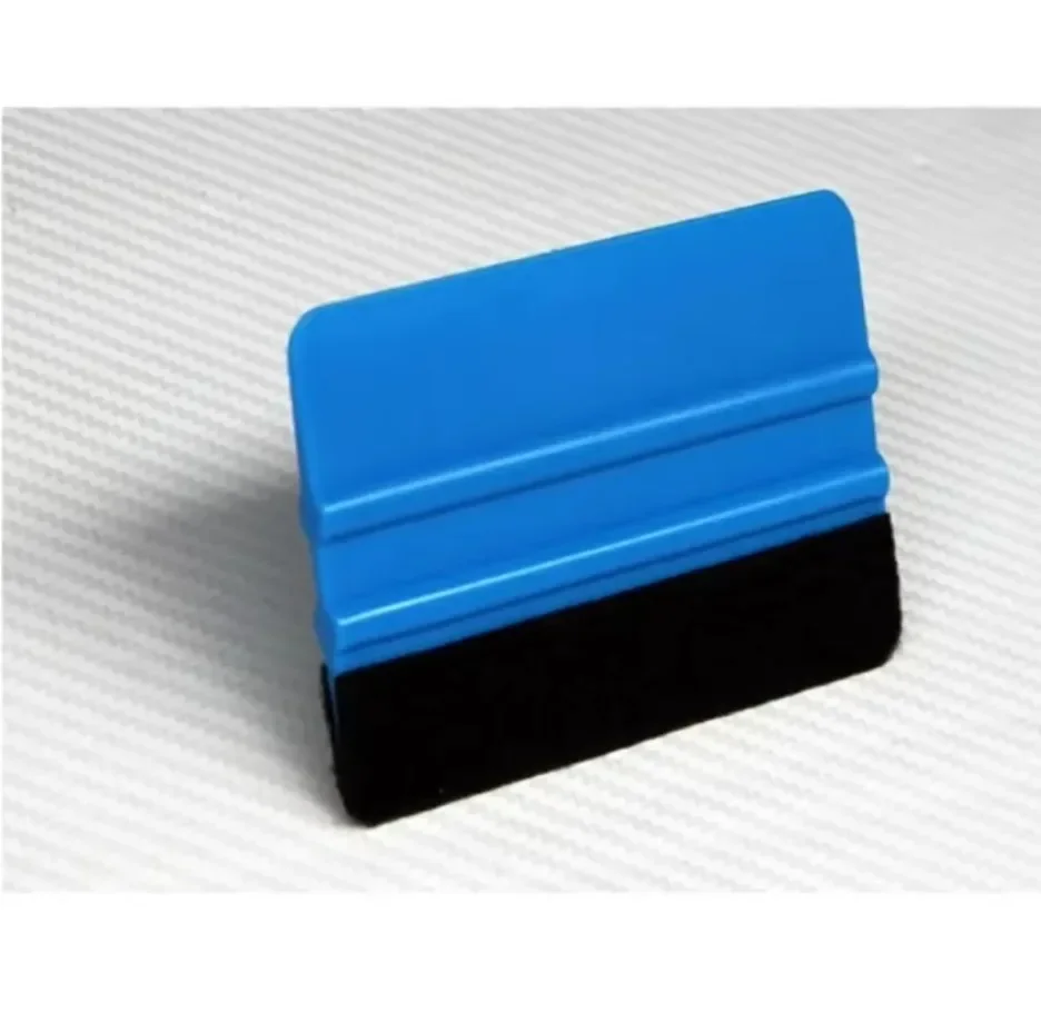 Car Blue Vinyl Carbon FiberLOOK Window Ice Remover Cleaning Wash Car Scraper With Felt Squeegee Tool Film Wrapping Scraper