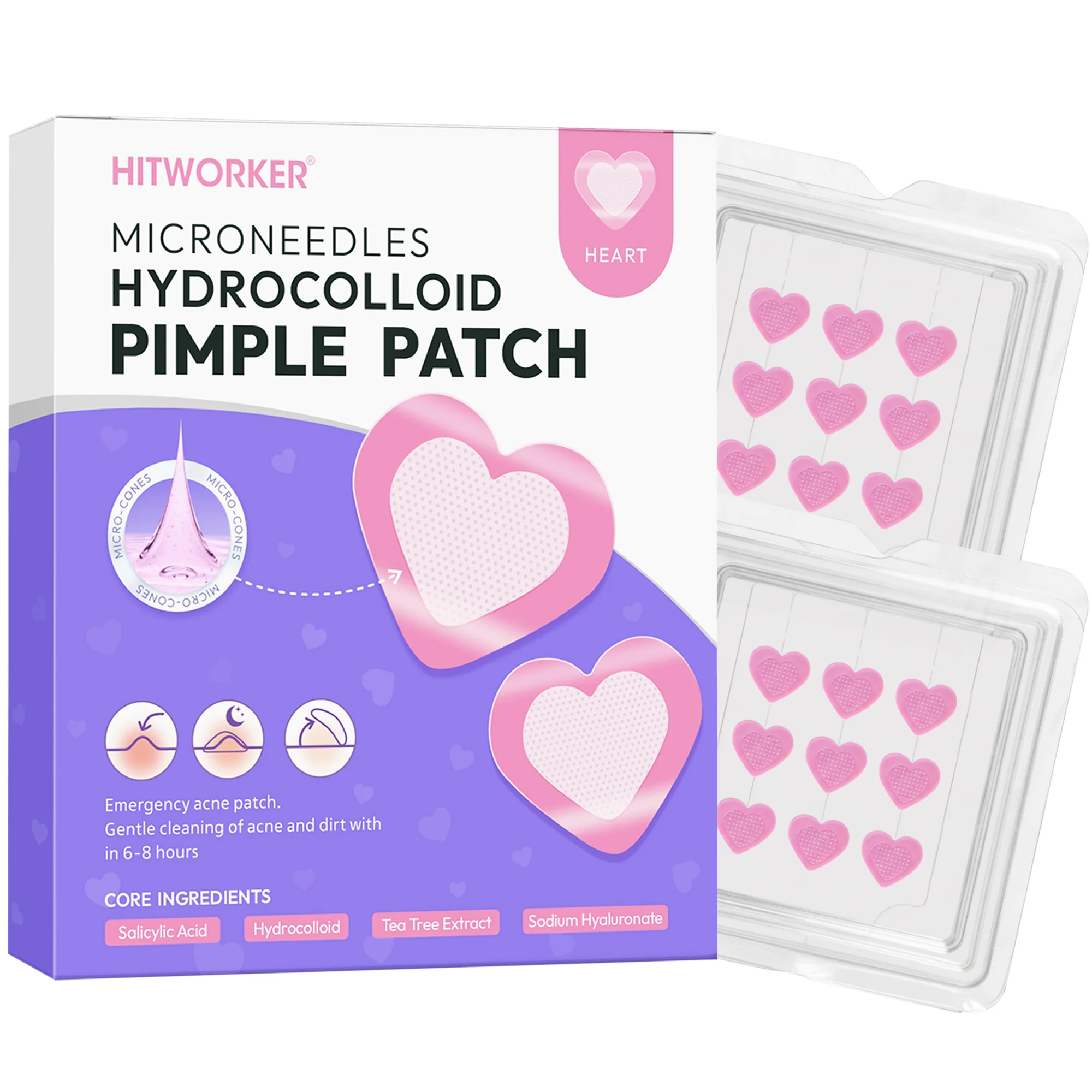 18/9pcs Water Colloidal Pink Heart shaped Micro Needle Acne Patch - Waterproof, Alcohol Free, Used to Absorb Acne Secretions