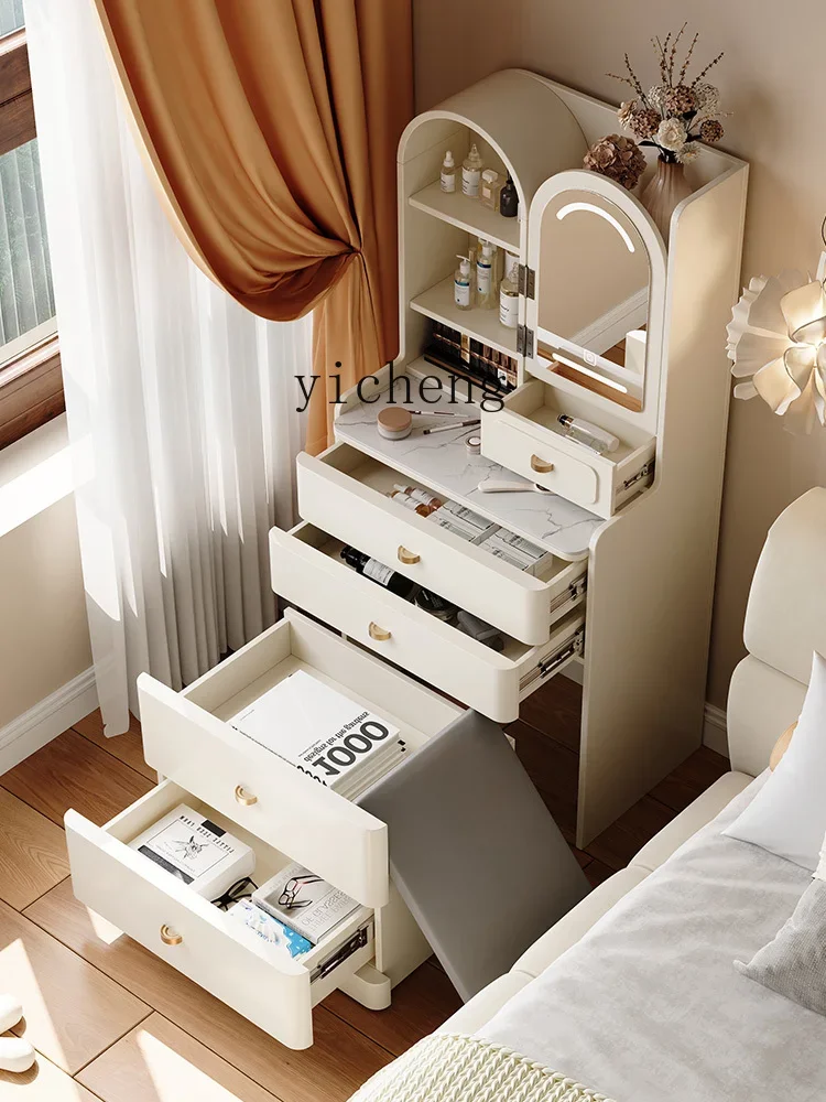 light cream wind dresser bedside table integrated small bedside solid wood makeup table