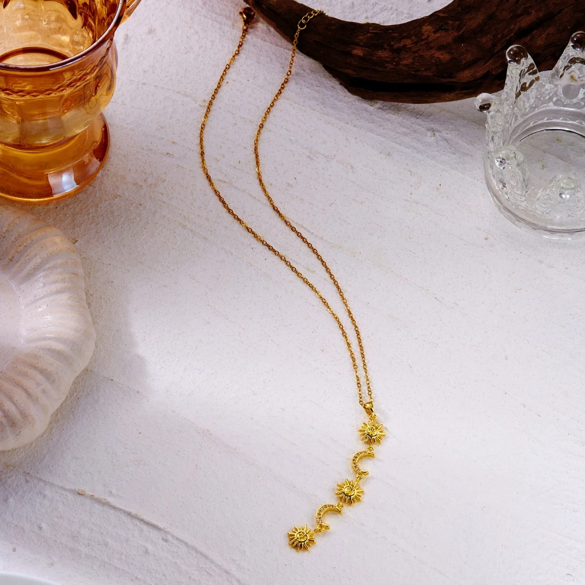 Glänzende Zirkon-Halskette mit geometrischen Verbindungsstücken und Quasten aus Edelstahl für Damen und Herren, Herz, Auge, Wassertropfen, Sonne, Mond, Stern, Choker-Schmuck – Detail 36