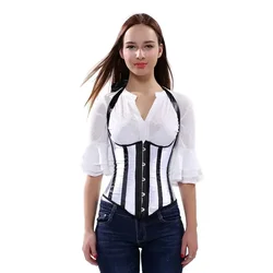 Women Corset Underbust Halterneck Corsets Striped Bustier Lace Up Boned Corsage Vintage Satin Korsett Party Costumes Plus Size