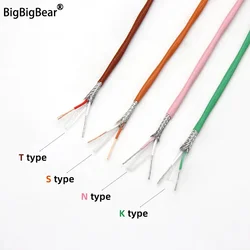 1/5/10M K T N S Type Thermocouple Wire 2 Cores PTFE Insulator Shielded Line High Temperature Measuring Compensation Cable