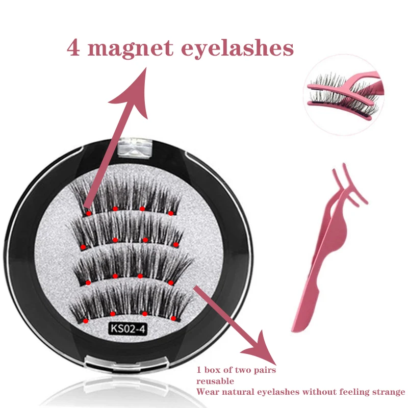 Anlinnet 4PCS 5 Magnets 3D Magnetic False Eyelashes Handmade Artificial Faux Cils Magnetic Natural Mink Eyelashes with Tweezers