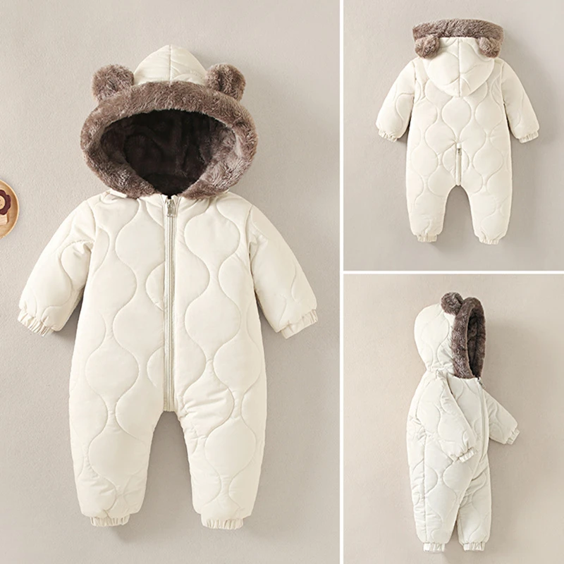 Neugeborenen-Jungenkleidung für Herbst und Winter, Fleece-gefütterter Kapuzen-Strampler, Perfekt für Outdoor-Aktivitäten, Kleinkind-Mädchenkleidung – Detail 8