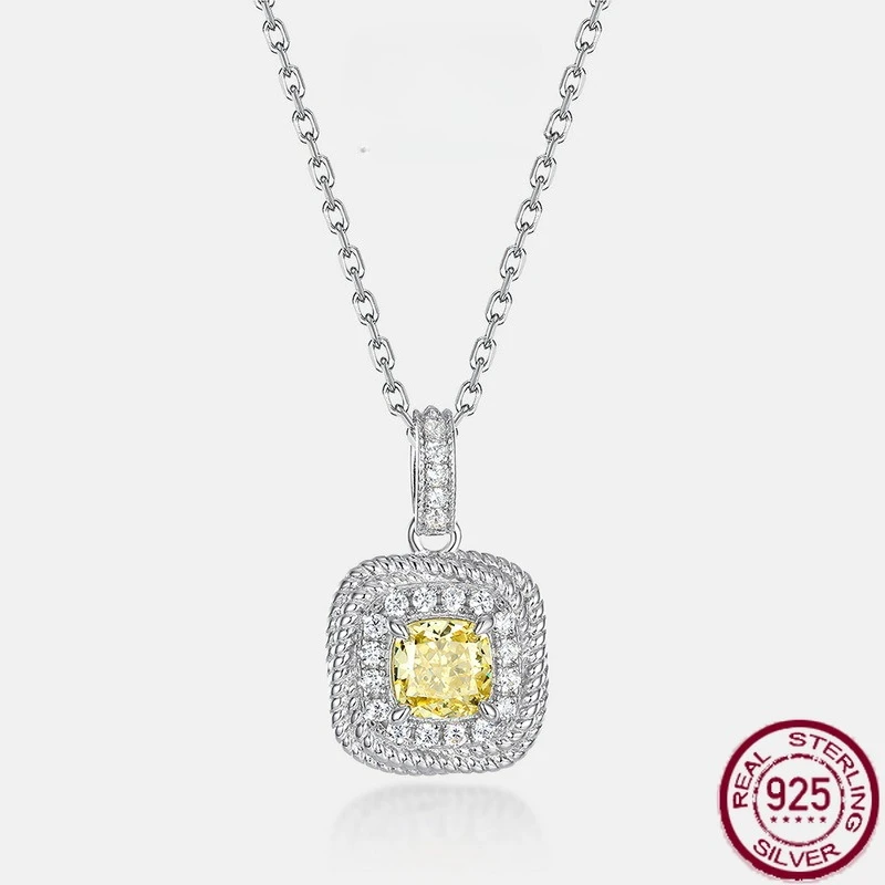 

New S925 sterling silver ice flower cut goose yellow high carbon diamond small sugar necklace, fashionable wedding jewelry
