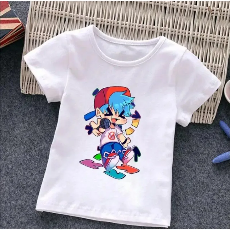 Friday Night Funkin Summer Arrival Girls Fashion Cartoon Printed T -Shirt Kids Tops Clothes Girls Clothes