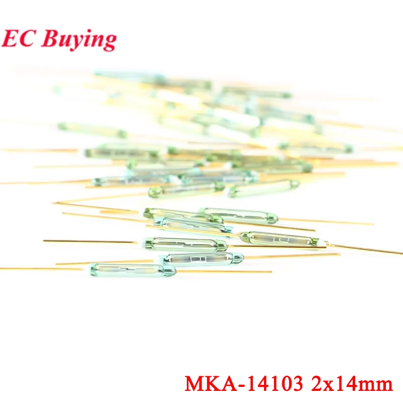 

100pcs/2pcs Reed Switch 2 *14mm Magnetic Control Switch Green Glass Reed Switches MKA-14103 Normally Open No Contact For Sensors