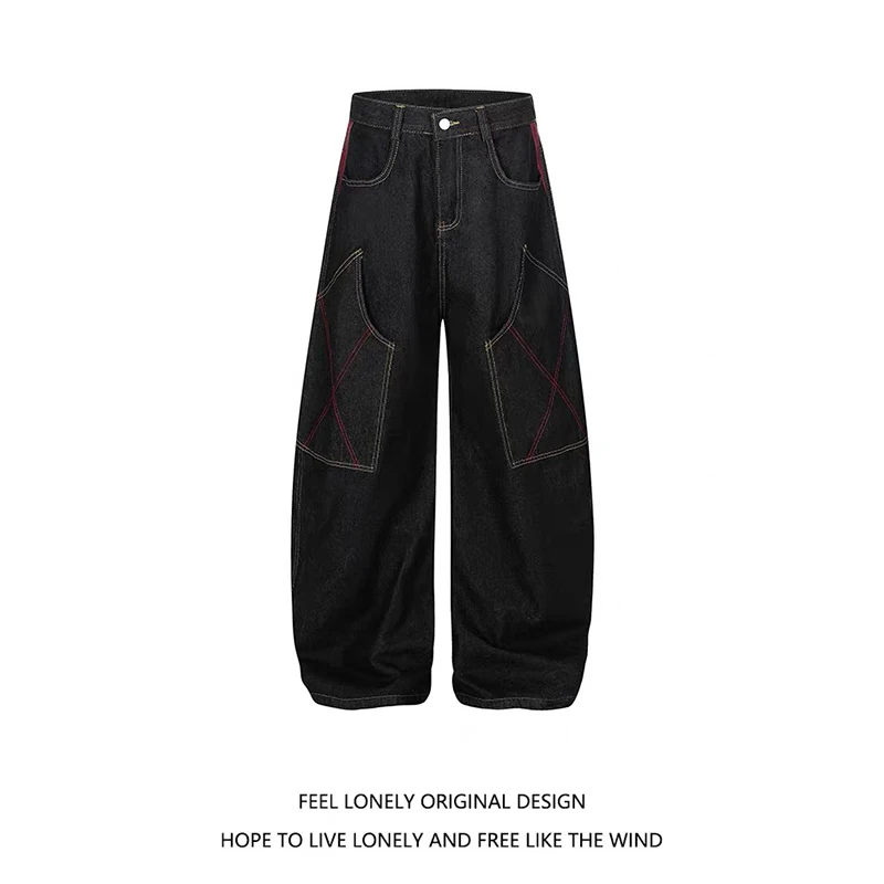 

ZHIZOU Women Black Gothic Cargo Jeans Vintage Korean Aesthetic Y2k Denim Trousers Harajuku High Waist Cowboy Pants 2000s Clothes